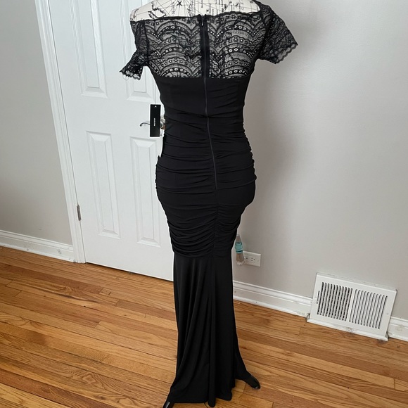 Lace Off Shoulder Mermaid whimsgoth Ruched Draped short sleeve Formal Evening - Picture 6 of 7